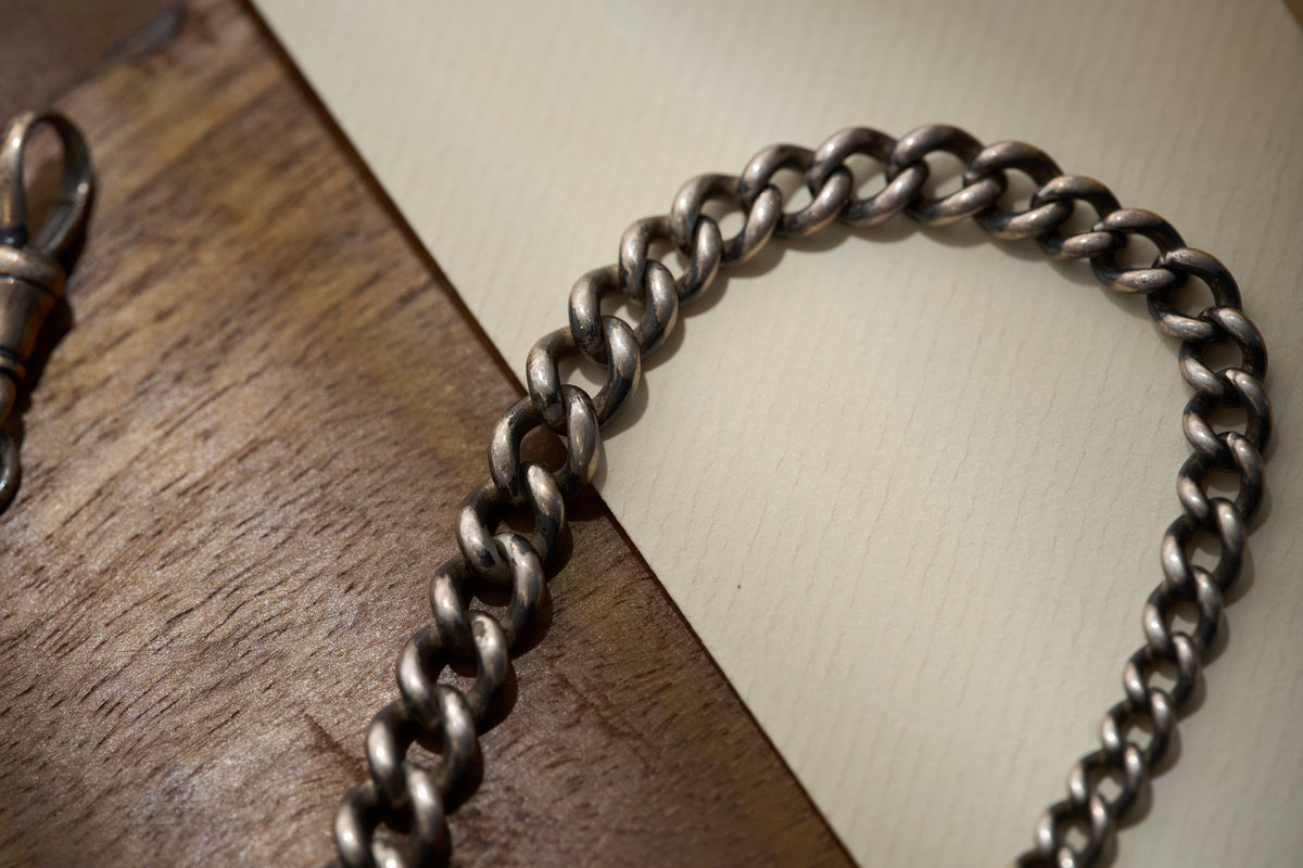 Graduated Curb Single Albert in Sterling Silver, Birmingham Hallmarked, c.1900