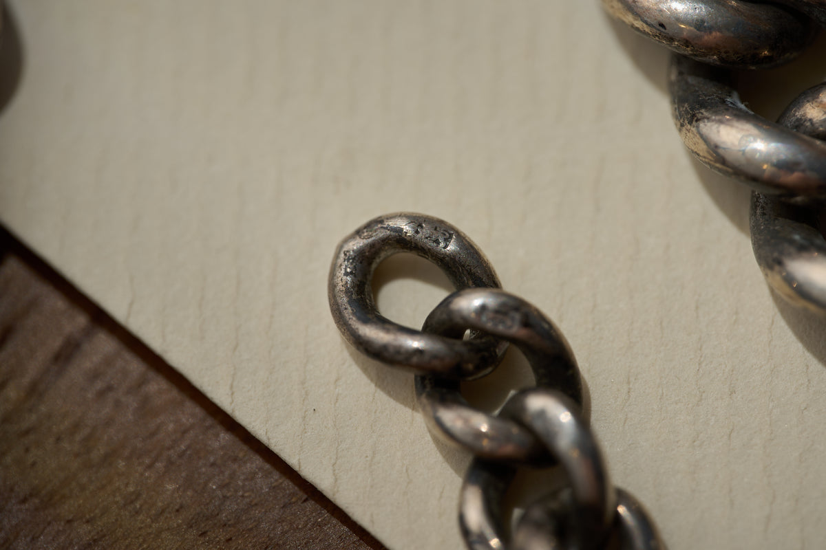 Heavy Graduated Curb Single Albert in Sterling Silver, Hallmarked, c.1900