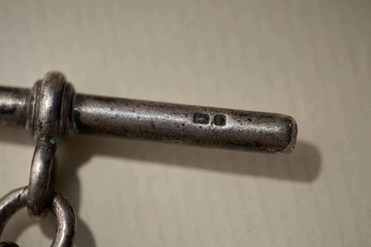 Heavy Graduated Curb Single Albert in Sterling Silver, Hallmarked, c.1900