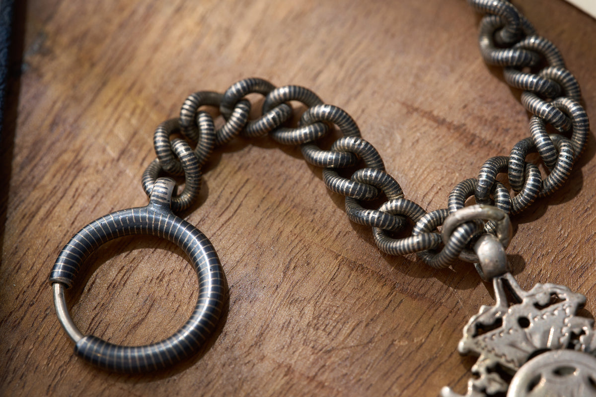 Coil-Wrapped Single Albert with Fob Medal in Sterling Silver, Birmingham, c.1894