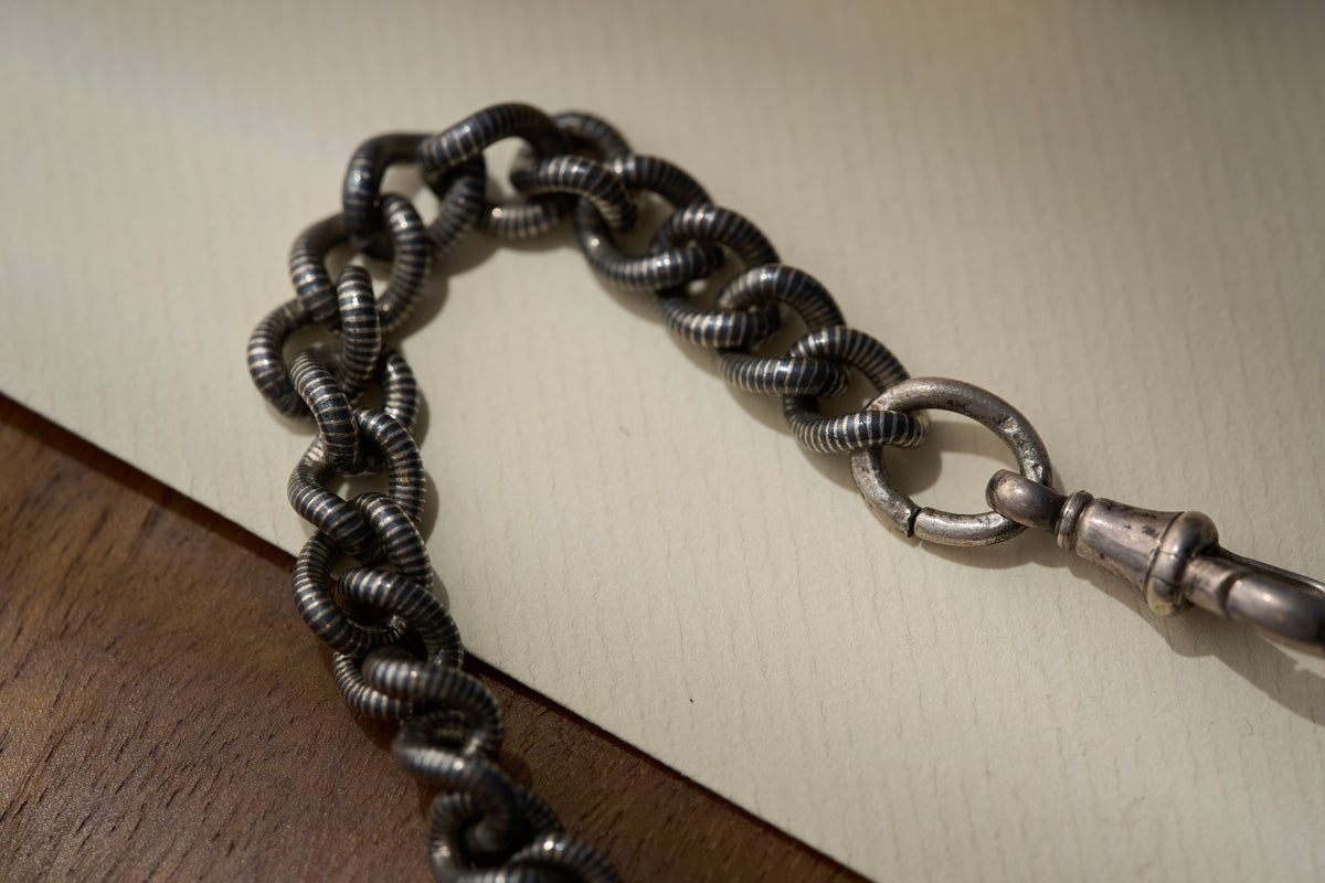 Coil-Wrapped Single Albert with Fob Medal in Sterling Silver, Birmingham, c.1894