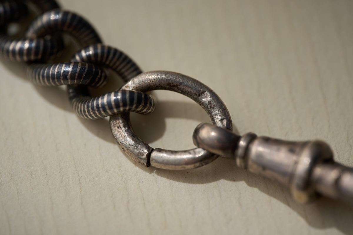 Coil-Wrapped Single Albert with Fob Medal in Sterling Silver, Birmingham, c.1894