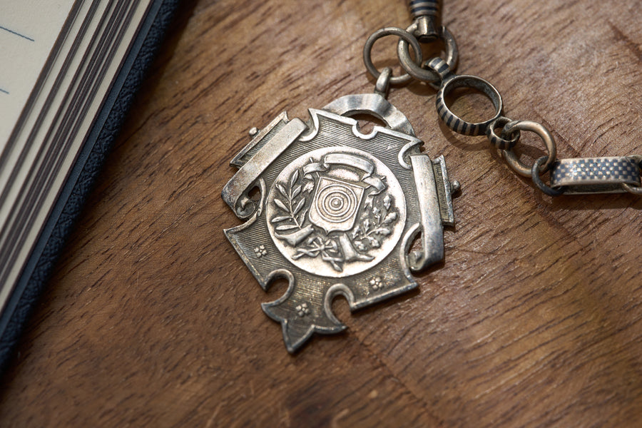 German Niello Bar Link Fob Chain with Shooting Medal