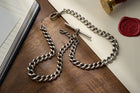 Heavy Graduated Curb Single Albert in Sterling Silver, 59.7g