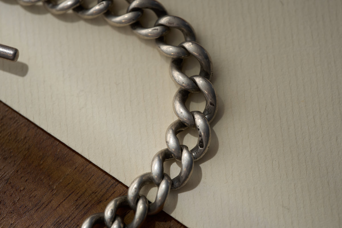 Heavy Graduated Curb Single Albert in Sterling Silver, 59.7g