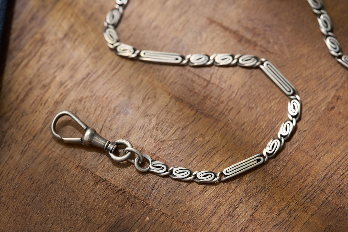 Art Nouveau Scroll Link Single Albert in .800 Silver, Continental, c.1900