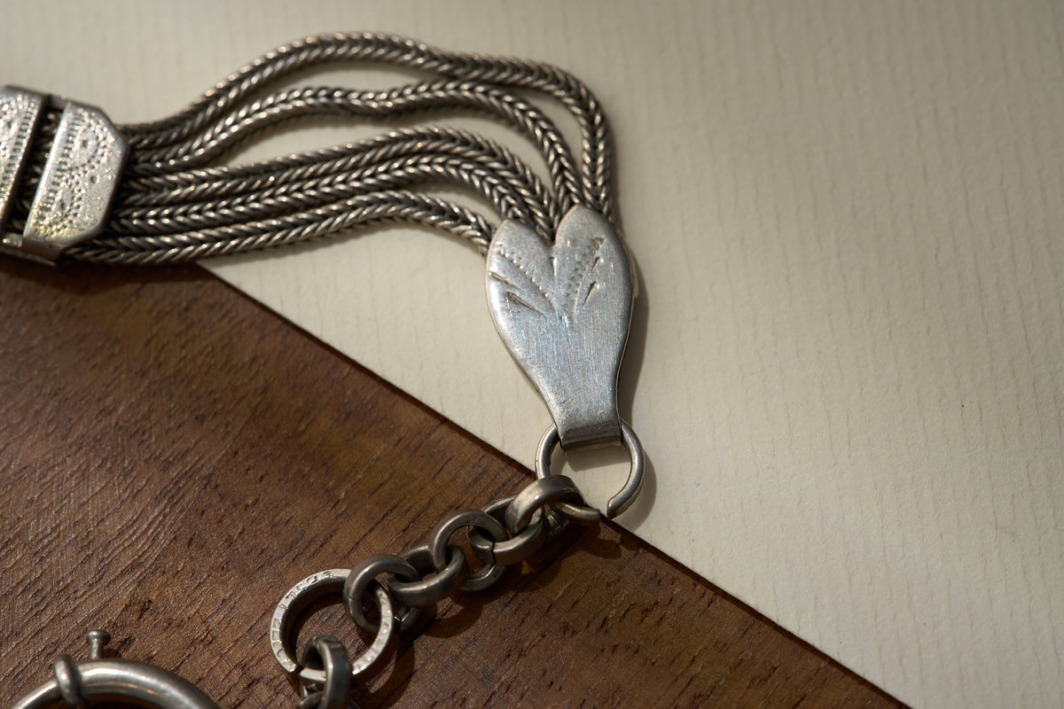 German Multi-Strand Foxtail Fob Chain with Heart Terminals