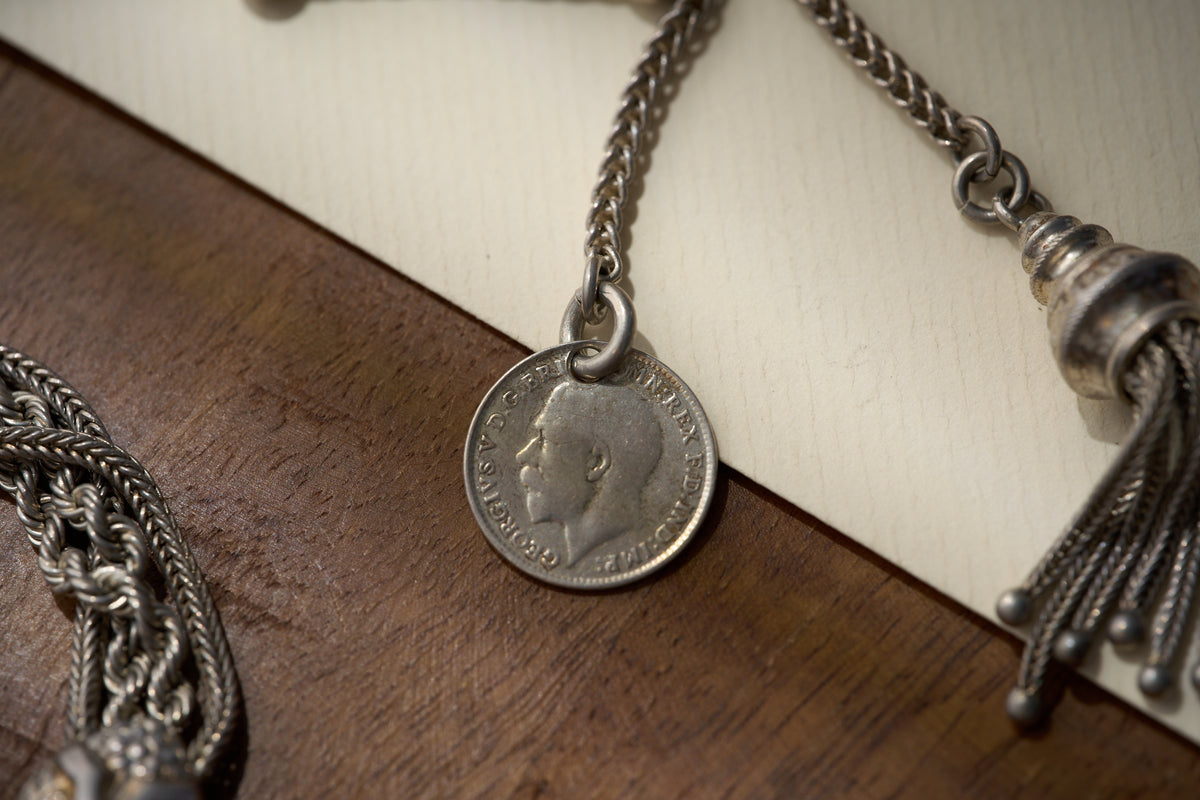 Rope Albertina with Tassel and Coin Fob in Sterling Silver, c.1910