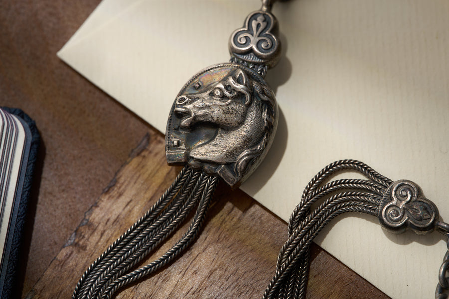 Victorian Equestrian Multi-Strand Fob Chain with Winding Key