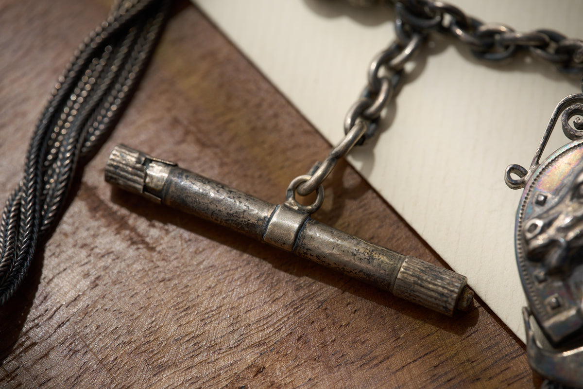 Victorian Equestrian Multi-Strand Fob Chain with Winding Key