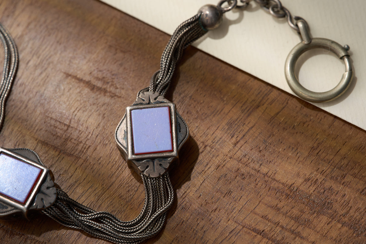 Silver Rope Albertina with Two Sardonyx Stations, c.1880