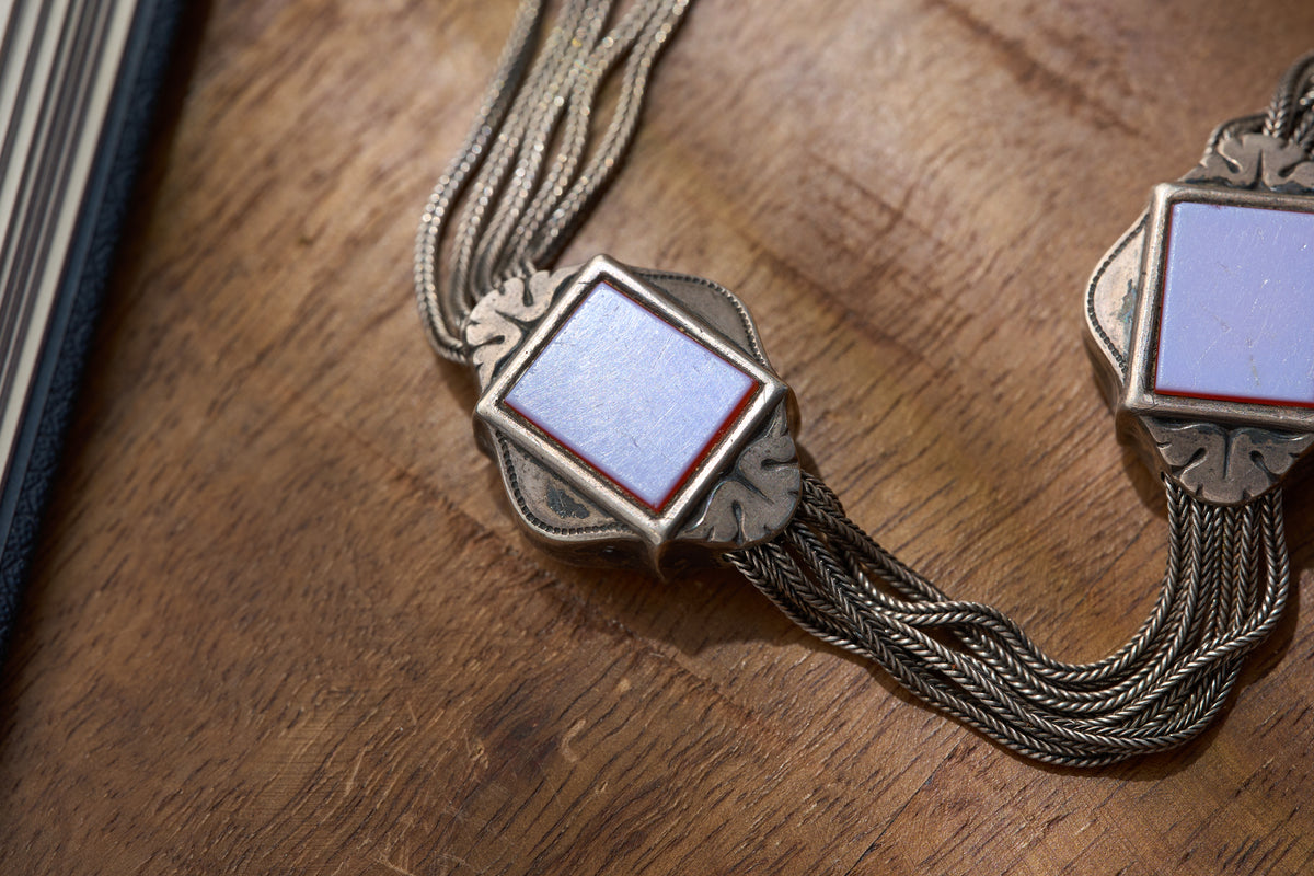 Silver Rope Albertina with Two Sardonyx Stations, c.1880