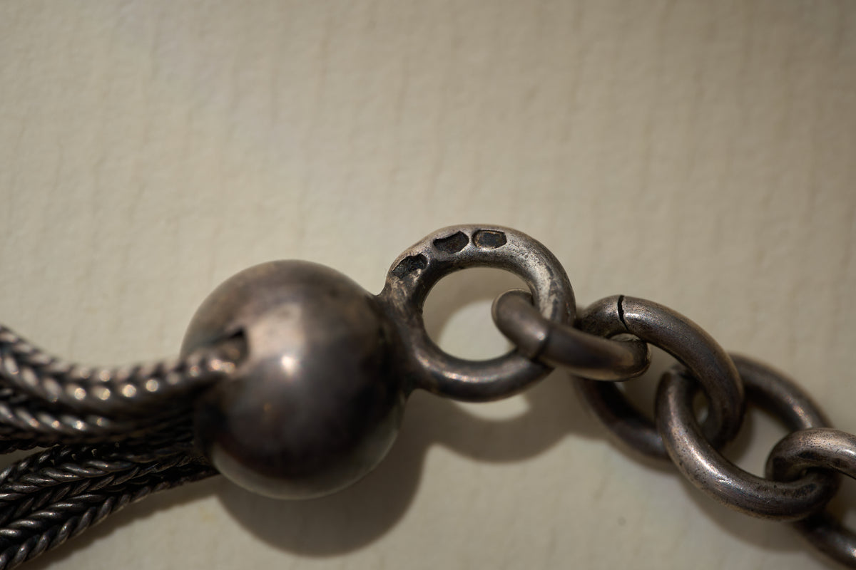 Silver Rope Albertina with Two Sardonyx Stations, c.1880