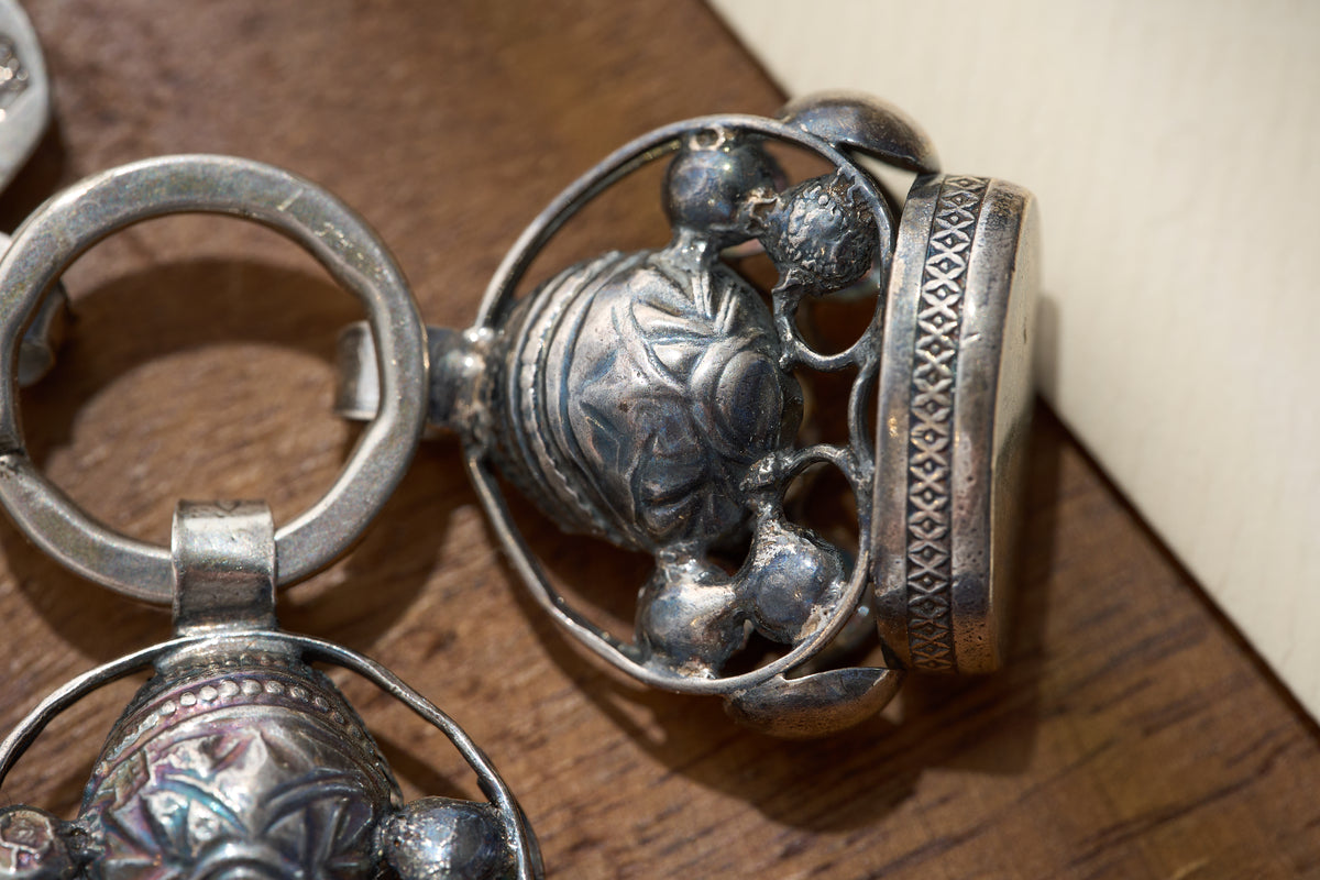 Dutch .833 Silver Chatelaine Fob Chain with Two Spinning Seals
