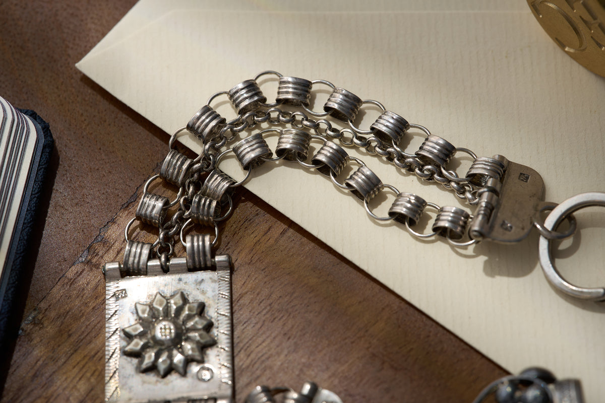 Dutch .833 Silver Chatelaine Fob Chain with Two Spinning Seals