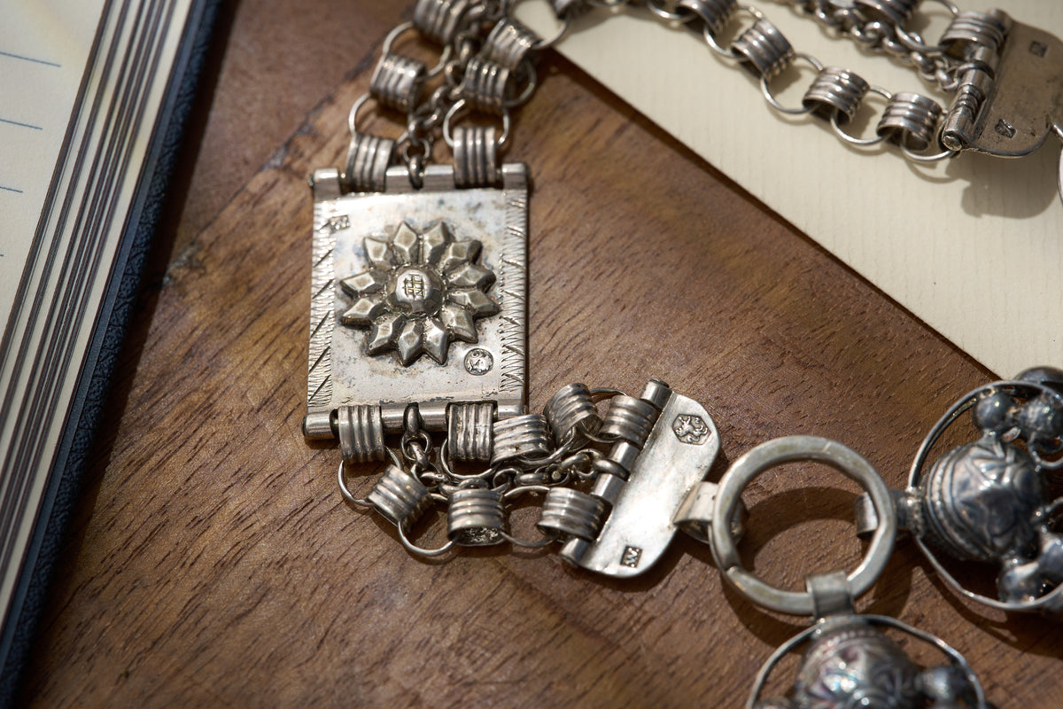 Dutch .833 Silver Chatelaine Fob Chain with Two Spinning Seals