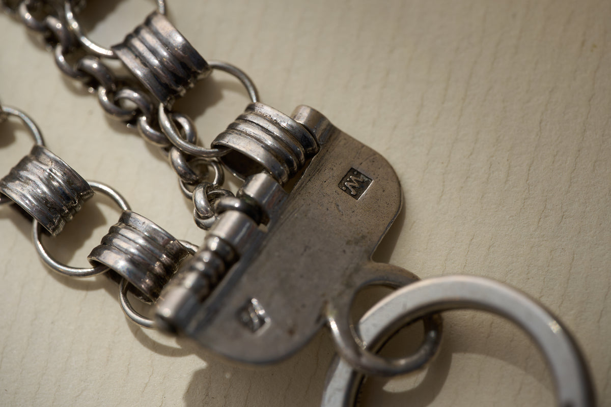 Dutch .833 Silver Chatelaine Fob Chain with Two Spinning Seals