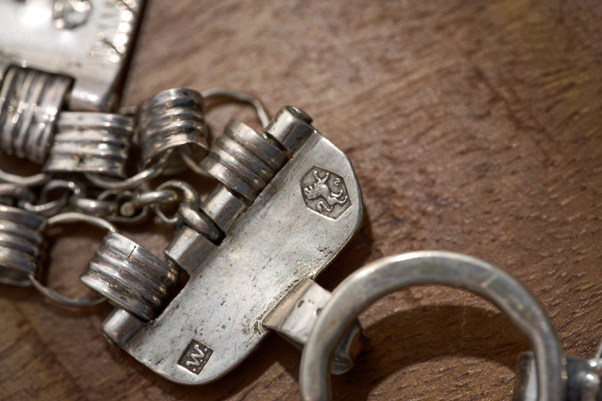 Dutch .833 Silver Chatelaine Fob Chain with Two Spinning Seals