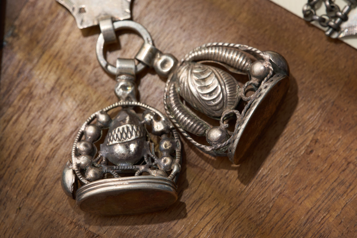 Dutch .833 Silver Maritime Chatelaine, Ship Plaque and Fob Seals