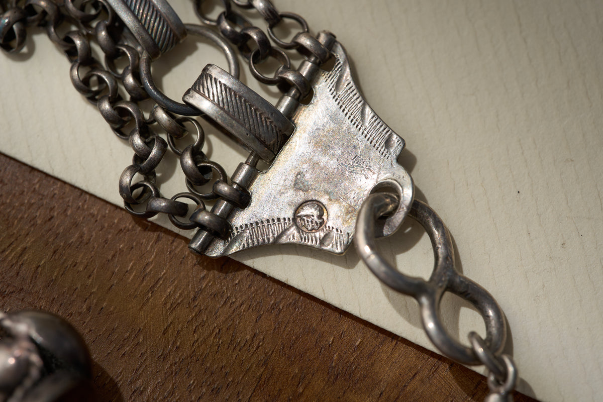 Dutch .833 Silver Maritime Chatelaine, Ship Plaque and Fob Seals