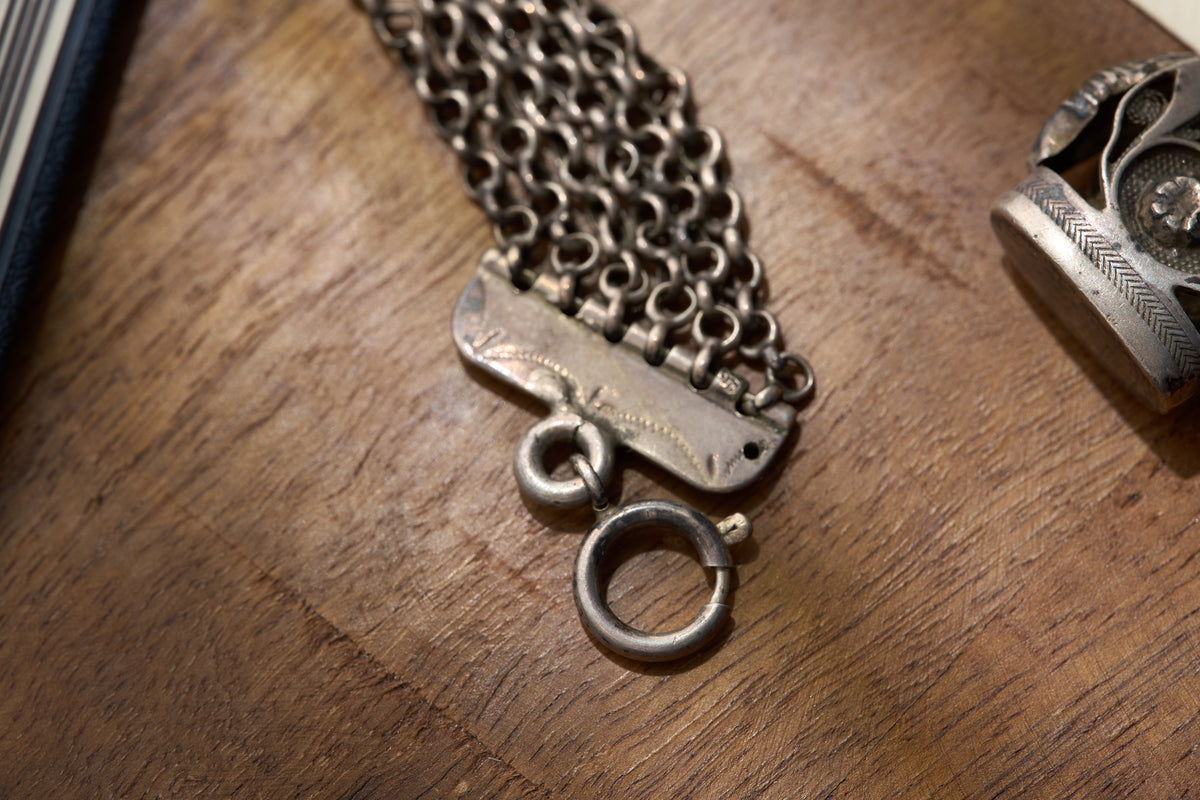 Continental Silver Folk Chatelaine with Filigree Fobs, c.1870