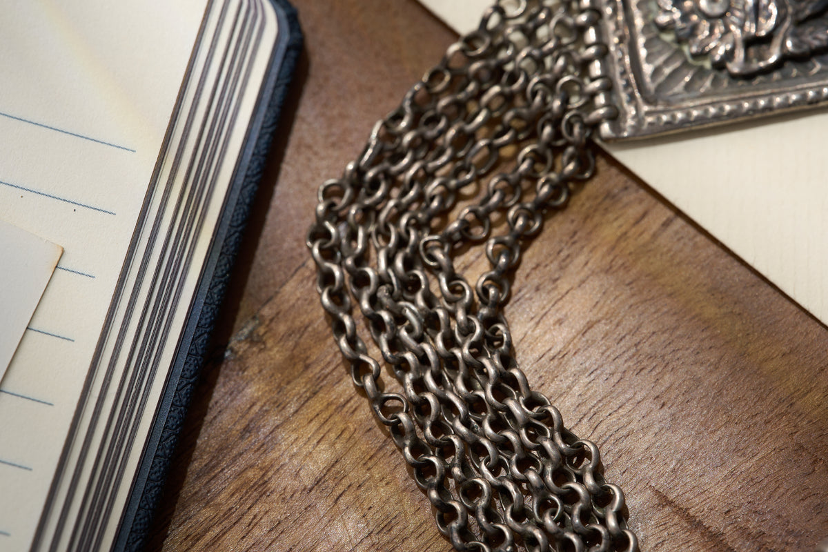 Continental Silver Folk Chatelaine with Filigree Fobs, c.1870