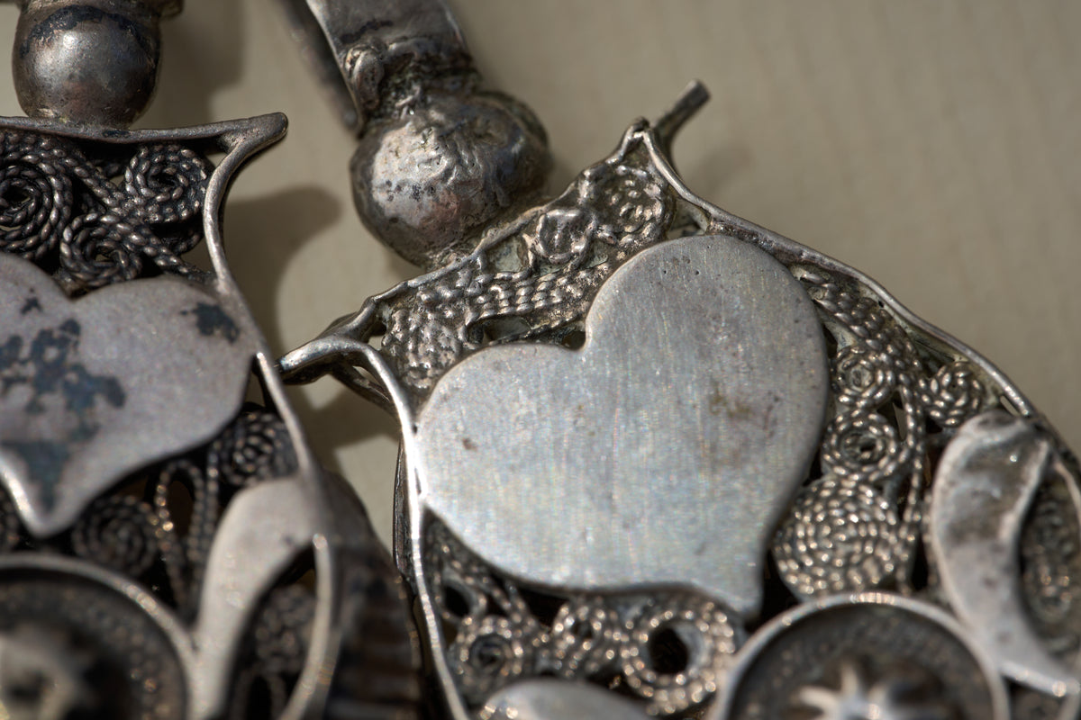 Continental Silver Folk Chatelaine with Filigree Fobs, c.1870