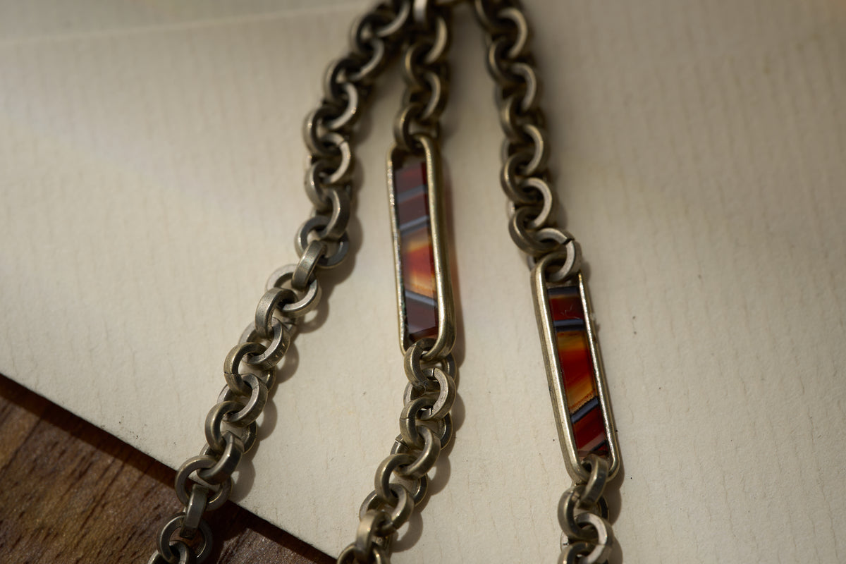 Victorian Scottish Agate Double Albert with Carnelian Cube Fob