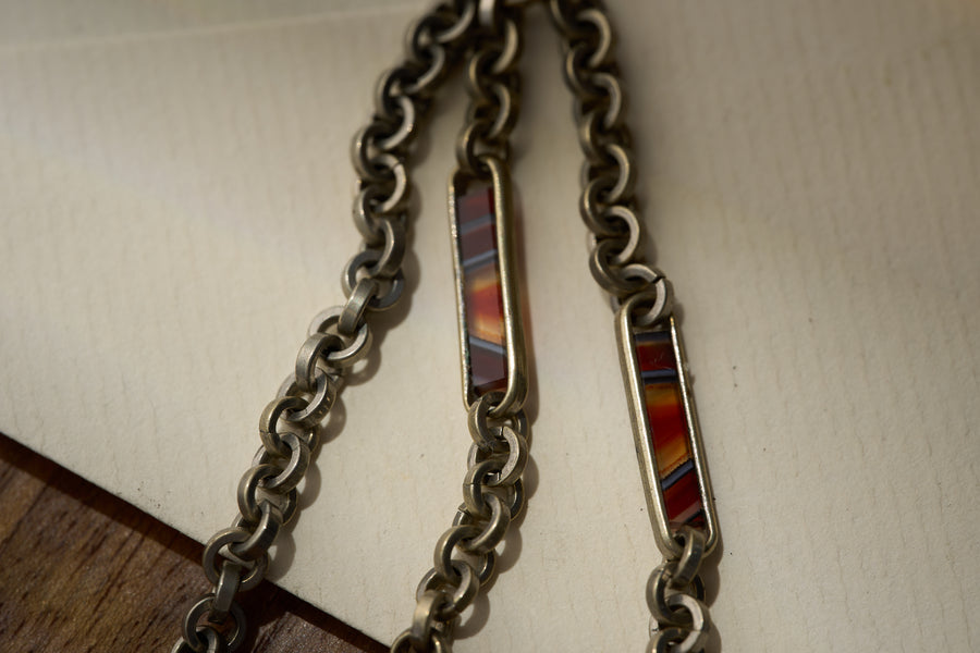 Victorian Scottish Agate Double Albert with Carnelian Cube Fob