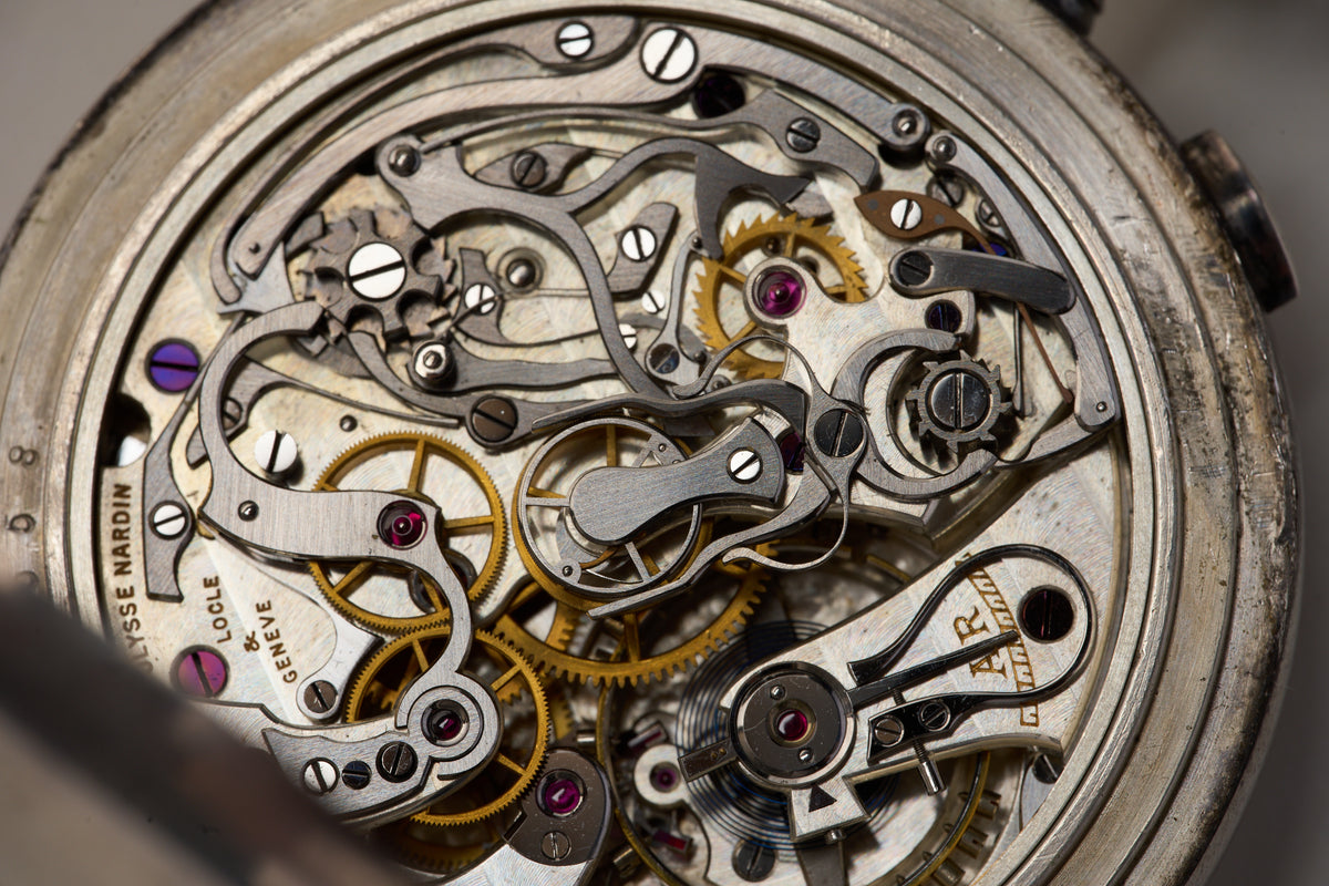 Ulysse Nardin Silver Split-Seconds Chronograph Pocket Chronometer: 1937 Neuchatel Observatory, detail view 15