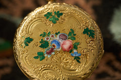 Geneva 18ct Gold Enamel Fob Watch, Flower Spray, c.1840, detail view 14