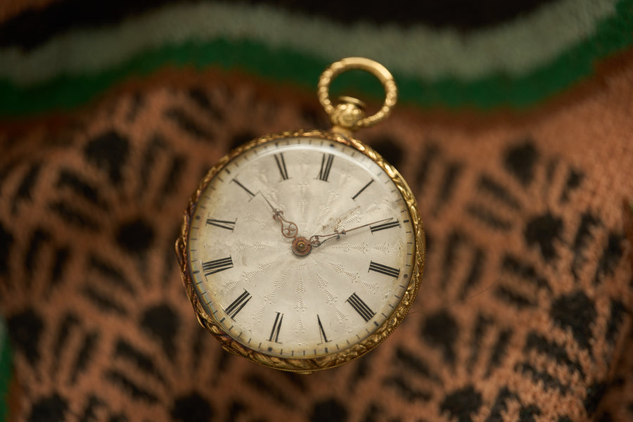 Geneva Gold Fob Watch with an Enamel Flower Spray, c.1840