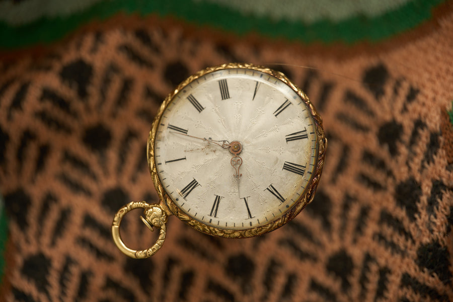 Geneva Gold Fob Watch with an Enamel Flower Spray, c.1840