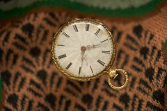 Geneva 18ct Gold Enamel Fob Watch, Flower Spray, c.1840, detail view 3