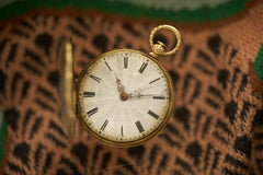 Geneva 18ct Gold Enamel Fob Watch, Flower Spray, c.1840, detail view 5