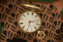 Geneva 18ct Gold Enamel Fob Watch, Flower Spray, c.1840, detail view 6