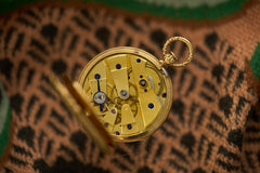 Geneva 18ct Gold Enamel Fob Watch, Flower Spray, c.1840, detail view 8
