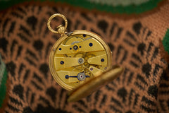 Geneva 18ct Gold Enamel Fob Watch, Flower Spray, c.1840, detail view 9