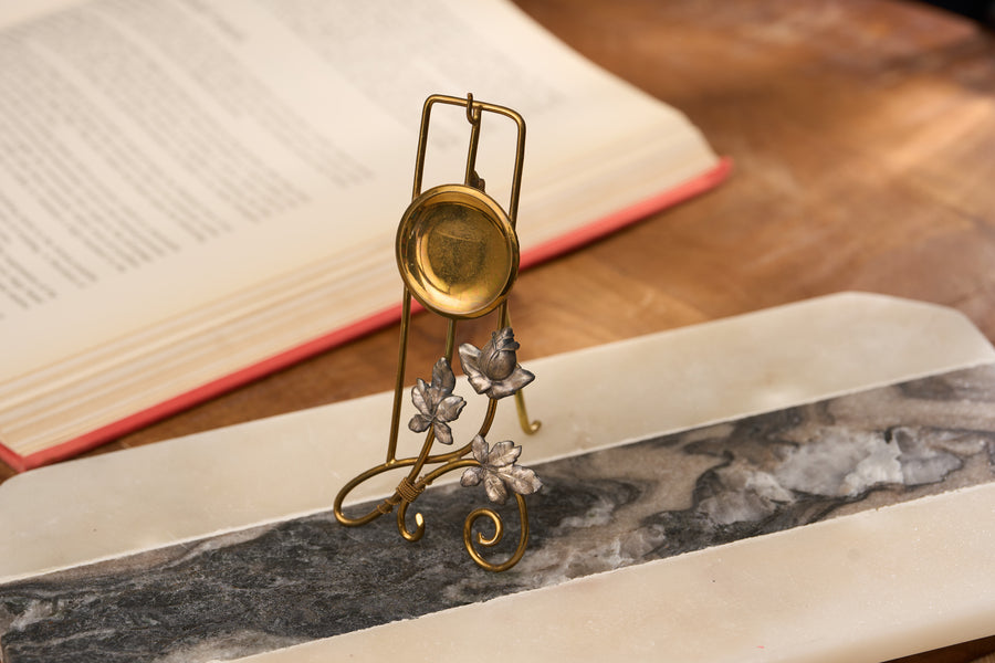 Art Nouveau Porte-Montre, Two-Tone Brass and Silvered Leaves