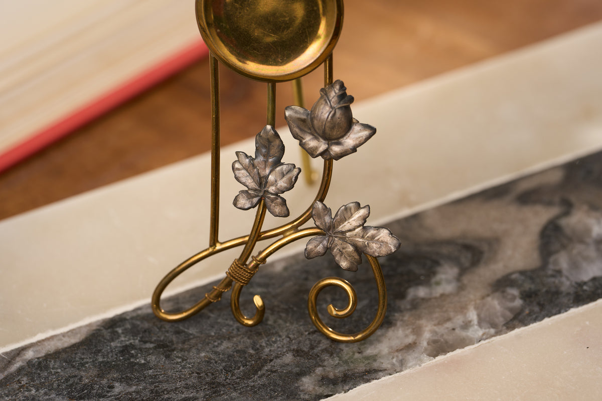 Art Nouveau Porte-Montre, Two-Tone Brass and Silvered Leaves