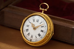 Baccuet Geneva Gold Repoussé Pocket Watch, Signed London, c.1750, detail view 12