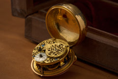 Baccuet Geneva Gold Repoussé Pocket Watch, Signed London, c.1750, detail view 24