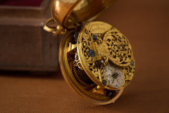 Baccuet Geneva Gold Repoussé Pocket Watch, Signed London, c.1750, detail view 32