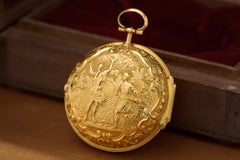 Baccuet Geneva Gold Repoussé Pocket Watch, Signed London, c.1750, detail view 11