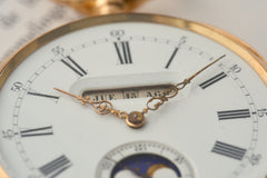 C.A. Gondy 18ct Gold Pocket Watch, Triple Calendar Moonphase, c.1890, detail view 17