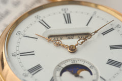 C.A. Gondy 18ct Gold Pocket Watch, Triple Calendar Moonphase, c.1890, detail view 18