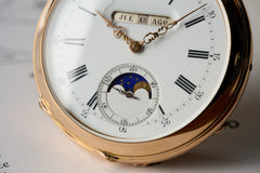 C.A. Gondy 18ct Gold Pocket Watch, Triple Calendar Moonphase, c.1890, detail view 6