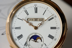 C.A. Gondy 18ct Gold Pocket Watch, Triple Calendar Moonphase, c.1890, detail view 7