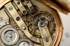 C.A. Gondy 18ct Gold Pocket Watch, Triple Calendar Moonphase, c.1890, detail view 9