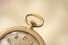 Cartier 18k Gold Pocket Watch, Baguette Ruby Border, c.1925, detail view 12